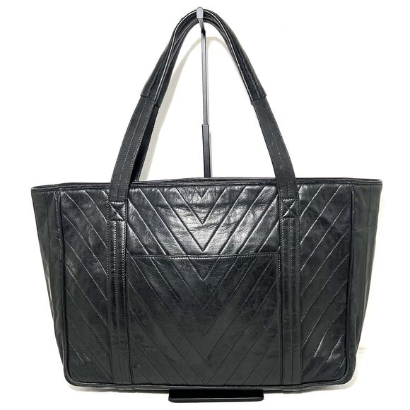Vintage Chanel Leather Chevron Quilt Tote Bag Shoulder Bag Made In Italy - Picture 1 of 16
